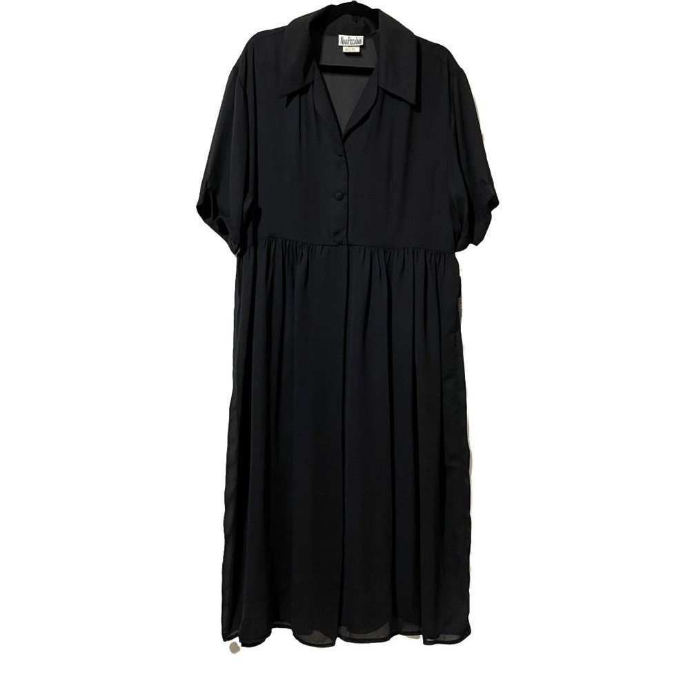 Nina Piccalino VTG NWT women’s size 16 sheer black 3 button short sleeve duster